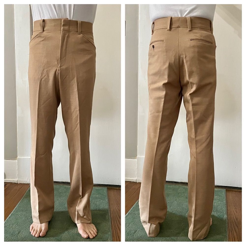 Vtg 70s tan double knit polyester pants